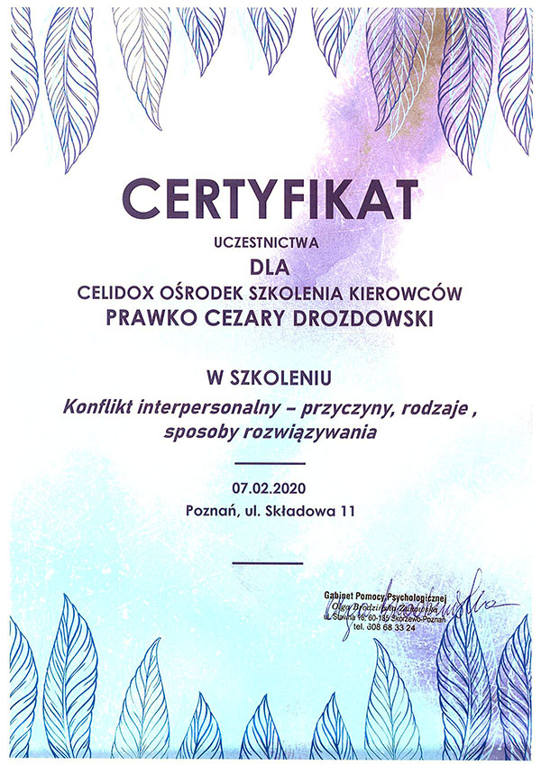 Certyfikat Konflikt interpersonalny